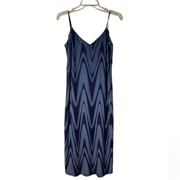 Zara Trafaluc Blue Modern Wavy Pattern Lightweight Midi Dress Size S - Picture 1 of 7